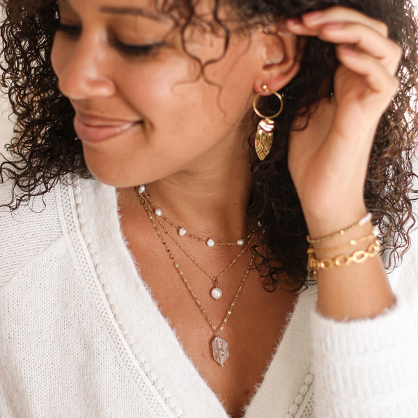 collier chaine perle nacre acier créatrice