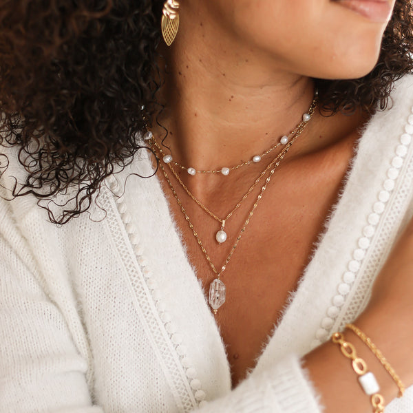 collier chaine perle nacre acier ensemble