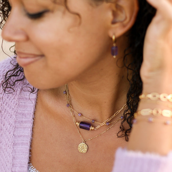 collier chaîne tourmaline rose acier bijoux